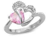 Lab-Created Pink & White Sapphire Heart Ring in Sterling Silver 